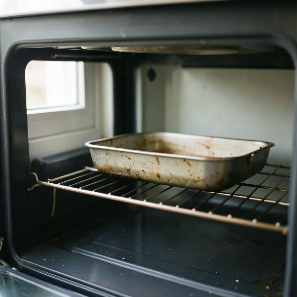 An ordinary home oven with one tin in it