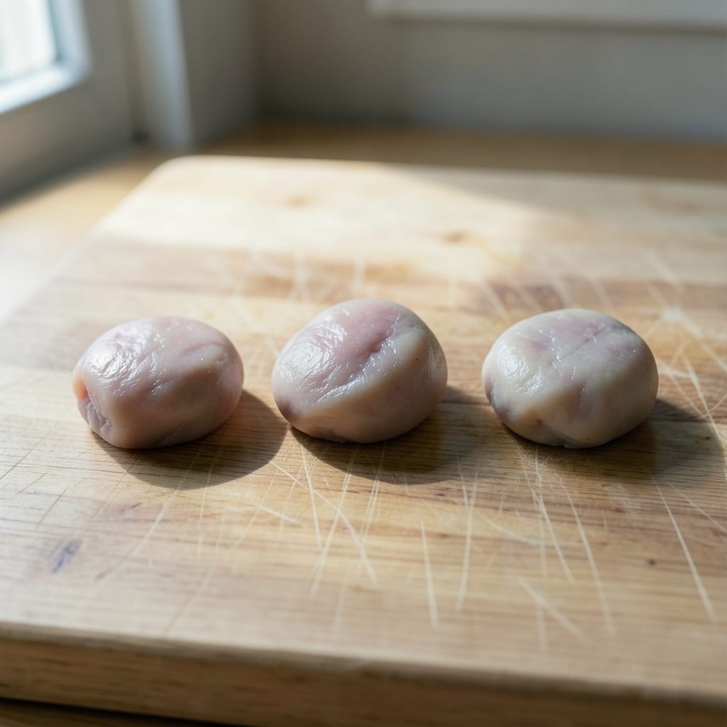 Three chops of different thickness, ready to be tested